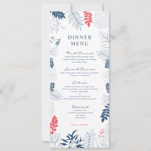 スタイリッシュなトロピカルフラワーの結婚式フレーム 招待状 (正面)