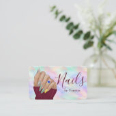 スタイリッシュなネイルアート虹色オパールマニキュアリストアーティスト 名刺 (スタンド正面)