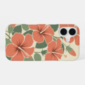 スタイリッシュなハイビスカスのヴィンテージ iPhone 16ケース (裏面横)