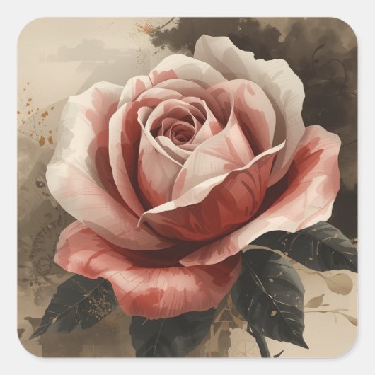 スタイリッシュなバラの花のペインティング画像 スクエアシール (正面)