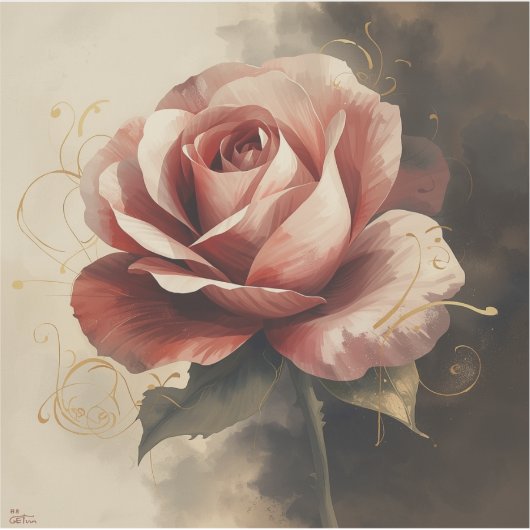 スタイリッシュなバラの花の絵画イメージ シール (正面)