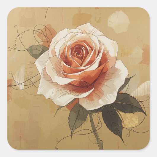 スタイリッシュなバラの花の絵画イメージ スクエアシール (正面)