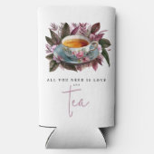 スタイリッシュなバーガンディ ティーパーティー フローラル ウォーターカラー ネーム スリム缶クーラー (裏面)