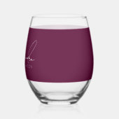 スタイリッシュなバーガンディ ホワイト モダン カリグラフィー ネーム ステムなしワイングラス (左)