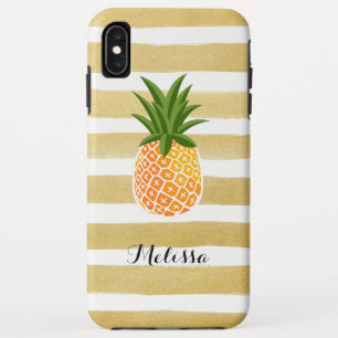 スタイリッシュなパイナップル水彩画の金ゴールドは縞で飾ります iPhone XS MAXケース