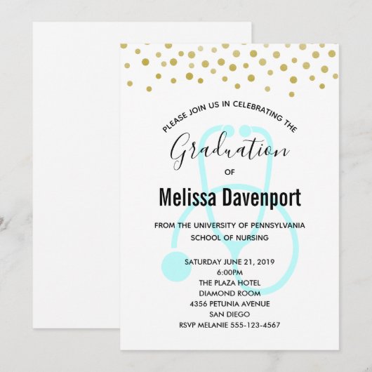 スタイリッシュなパステルブルーの看護師卒業招待状 招待状 (正面/裏面)