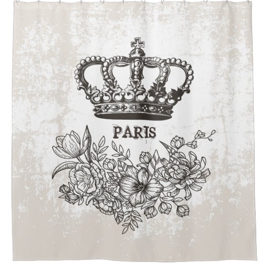 スタイリッシュなパリのヴィンテージの王冠の花のグランジで古い一見 シャワーカーテン (正面)