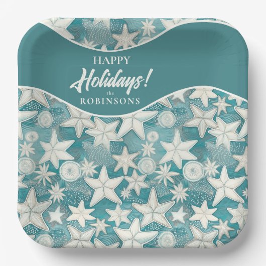 スタイリッシュなヒトデとサンドダラー柄#25 ID1009 ペーパープレート (正面)