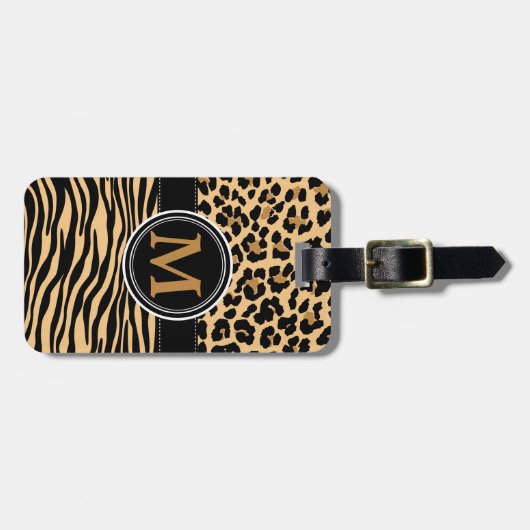 スタイリッシュなヒョウのシマウマのプリントのモノグラムの荷物のラベル ラゲッジタグ (正面横)
