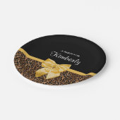 スタイリッシュなヒョウのプリントのエレガントで黄色い弓および名前 ペーパープレート (アングル)