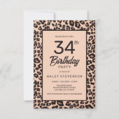 スタイリッシュなヒョウ柄のトレンディな34歳の誕生日 招待状 (正面)