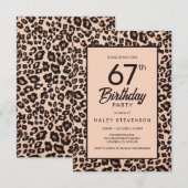 スタイリッシュなヒョウ柄のトレンディな67歳の誕生日 招待状 (正面/裏面)