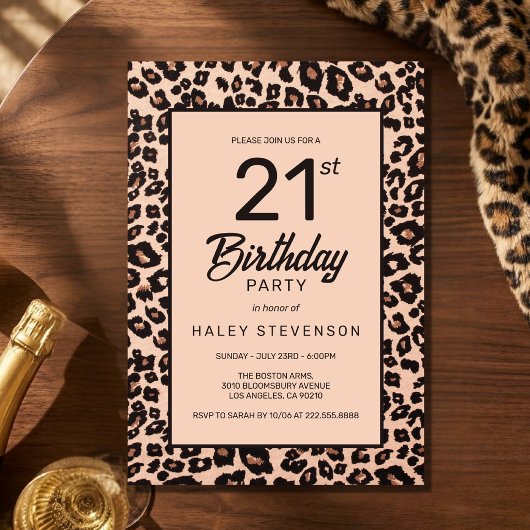 スタイリッシュなヒョウ柄のトレンディーな21歳の誕生日 招待状