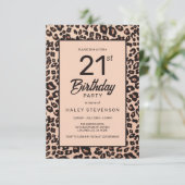 スタイリッシュなヒョウ柄のトレンディーな21歳の誕生日 招待状 (スタンド正面)