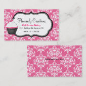 スタイリッシュなピンクのダマスク織のベーカリーの名刺 名刺 (正面/裏面)