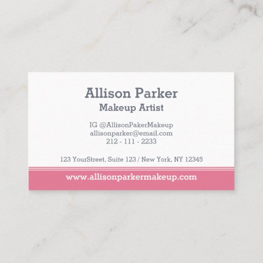 スタイリッシュなピンクの唇きらめくメイクアップアーティスト 名刺 (裏面)