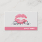 スタイリッシュなピンクの唇きらめくメイクアップアーティスト 名刺 (正面)