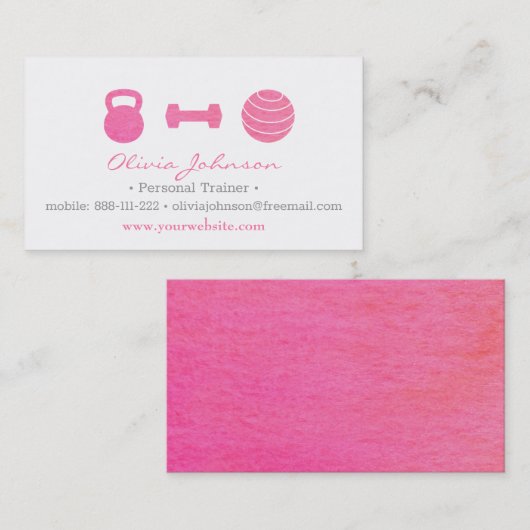 スタイリッシュなピンクの女性のフィットネスのパーソナルトレーナー 名刺 (正面/裏面)