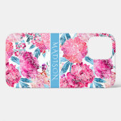 スタイリッシュなピンクの花柄のモダンなオーダーメイドネーム Case-Mate iPhoneケース (裏面 (横))