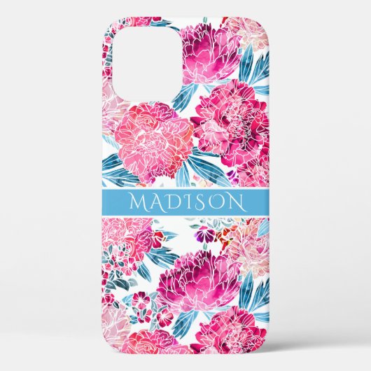 スタイリッシュなピンクの花柄のモダンなオーダーメイドネーム Case-Mate iPhoneケース (裏面)