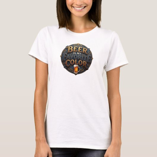 スタイリッシュなピンク ビールが私の一番好きな色 Tシャツ (正面)
