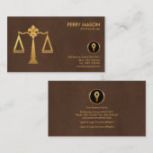 スタイリッシュなブラウンの革金ゴールドの正義は弁護士をはかりで測ました 名刺 (正面/裏面)