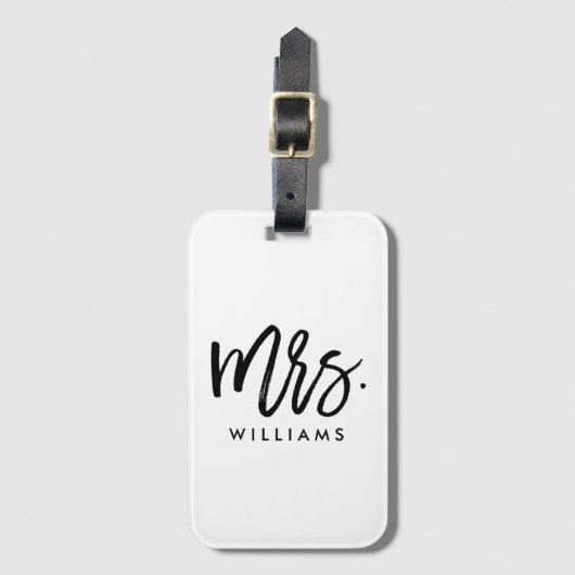 スタイリッシュなブラシの原稿"夫人名字" ラゲッジタグ (正面縦)