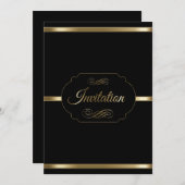 スタイリッシュなブラックとゴールドのパーティテンプレート 招待状 (正面/裏面)