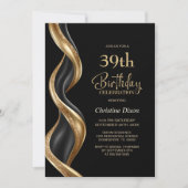 スタイリッシュなブラックとゴールドの誕生日パーティー 招待状 (正面)