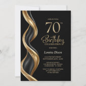 スタイリッシュなブラックとゴールドの70歳の誕生日パーティー 招待状 (正面)