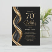 スタイリッシュなブラックとゴールドの70歳の誕生日パーティー 招待状 (スタンド正面)