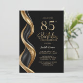スタイリッシュなブラックとゴールドの85歳の誕生日パーティー 招待状 (スタンド正面)