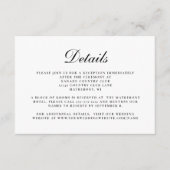 スタイリッシュなブラックホワイトのスクリプト結婚式の詳細 エンクロージャーカード (正面)