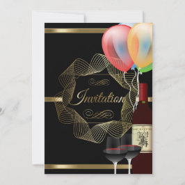スタイリッシュなブラック&ゴールドのパーティーイベント招待状 招待状