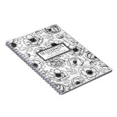 スタイリッシュなブラック＆ホワイトの花柄パーソナライズドネーム ノートブック (右側)