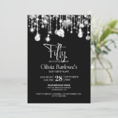 スタイリッシュなブラック＆ホワイトの50歳の誕生日パーティー 招待状 (スタンド正面)