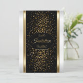 スタイリッシュなブラック、ホワイト、ゴールドの招待状 招待状 (スタンド正面)