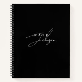 スタイリッシュなブラック モダン シグネチャー スクリプト モノグラム ノートブック
