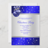 スタイリッシュなブルーのオーナメントとパールのクリスマス 招待状 (正面)