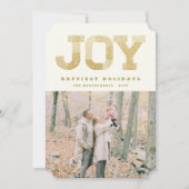 スタイリッシュなブロックフォントのゴールドグリッターが楽しいモダンホリデー シーズンカード (正面)