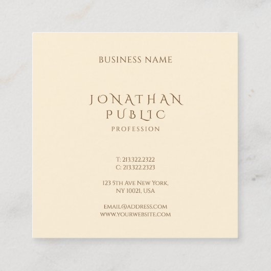 スタイリッシュなベージュシンプルなテンプレートのミニマリストのモダン スクエア名刺 (裏面)