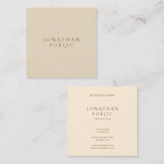 スタイリッシュなベージュシンプルなテンプレートのミニマリストのモダン スクエア名刺 (正面/裏面)
