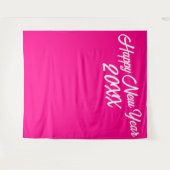 スタイリッシュなホットピンクと白のスクリプトでおめでとう新年 タペストリー (正面(横))