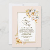 スタイリッシュなホワイトゴールドの花モチーフの結婚式のアフターパーティー 招待状 (正面)