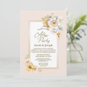 スタイリッシュなホワイトゴールドの花モチーフの結婚式のアフターパーティー 招待状 (スタンド正面)