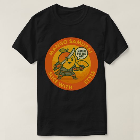 スタイリッシュなマンゴーサムライのスライス Tシャツ (デザイン正面)