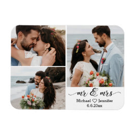 スタイリッシュなミセスミスターの結婚式3枚フォトコラージュマグネット マグネット