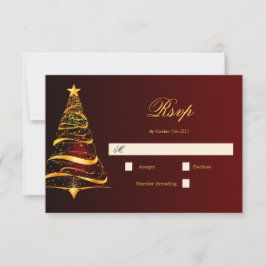 スタイリッシュなミニマリスト ゴールデンクリスマスツリー ウェディング 出欠カード