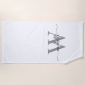 スタイリッシュなモダンな白とグレーのイニシャル名スクリプト ビーチタオル (正面)