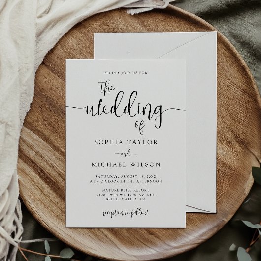 スタイリッシュなモダンカリグラフィー ブラック＆ホワイトの結婚式 招待状